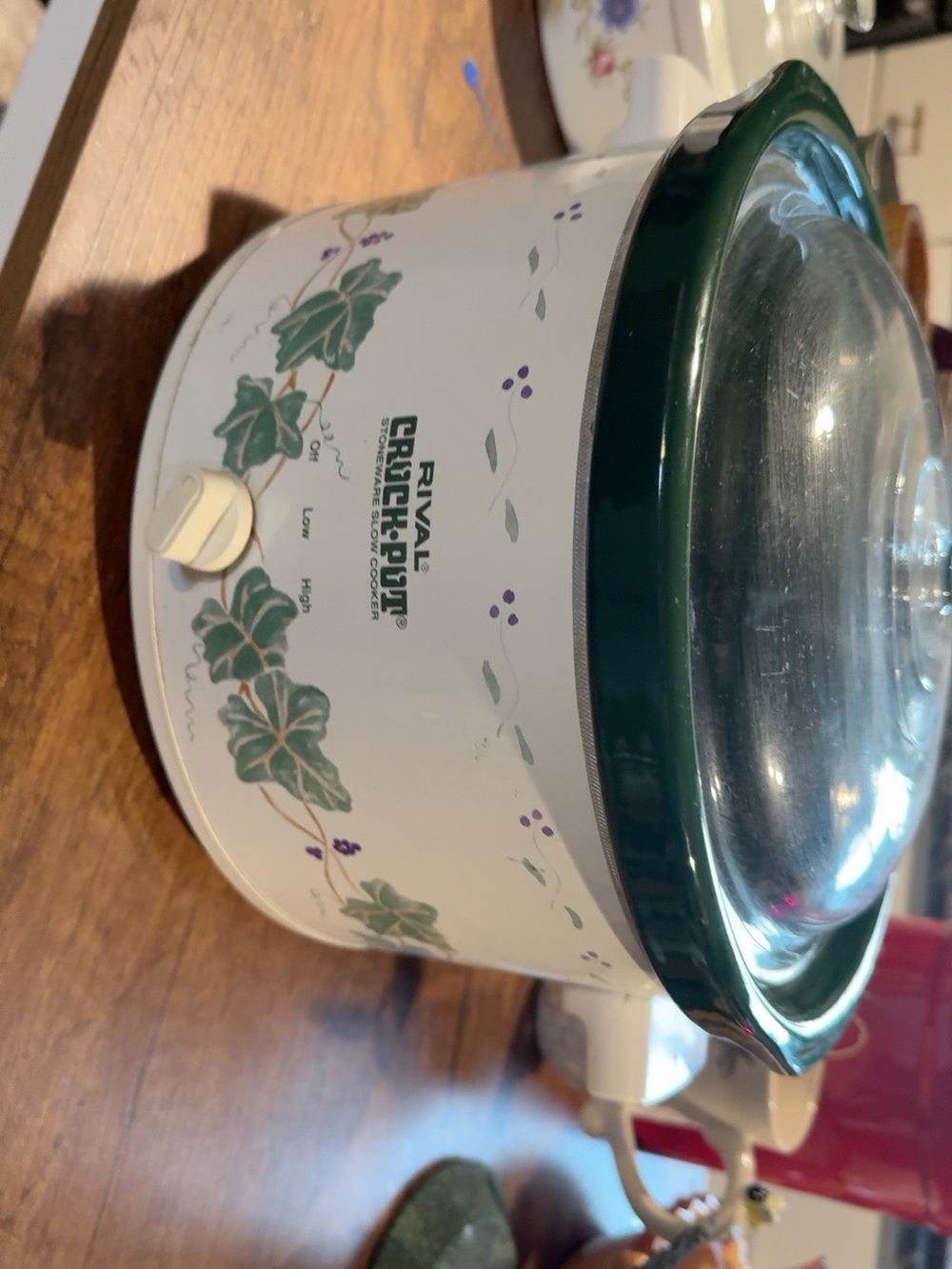 Vintage RIVAL Crock-Pot White & Green Stoneware Slow Cooker 1990’s